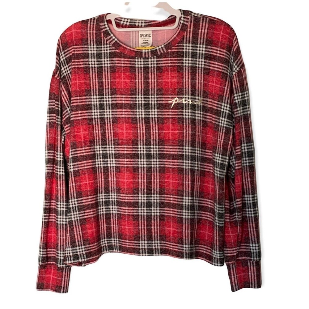Y2K Victoria's Secret PINK Plaid Oversized Pajama Top Red Black White M NWT